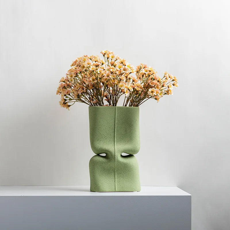DecorBites™ Green Hollow Ceramic Vase for Home Decor and Flower Arrangements