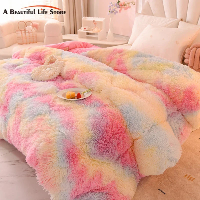 Decobites Luxe Mink Fleece Flannel Patchwork Quilt: Soft, Warm, & Cozy Gradient Bedclothes