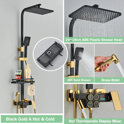 DecorBites™ Gold Thermostatic Shower Faucet Set: Smart Digital Mixer, Wall Mounted Rainfall System