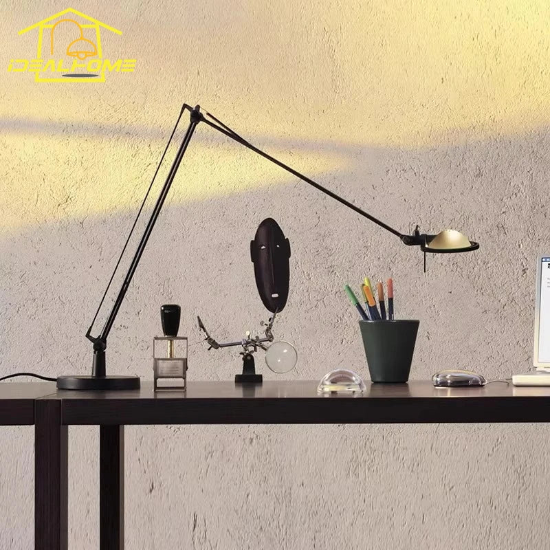 DecorBites™ Industrial Black/Chrome LED Rocker Arm Desk Light with Adjustable Arm