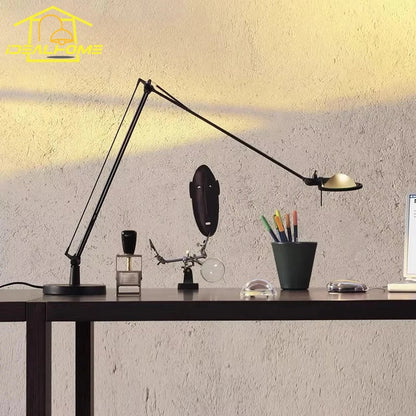 DecorBites™ Industrial Black/Chrome LED Rocker Arm Desk Light with Adjustable Arm