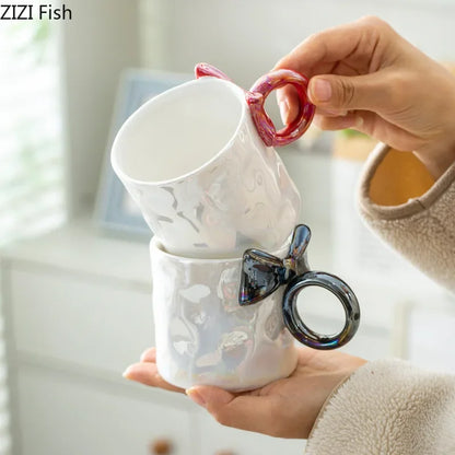 DecorBites™ Bowknot Glazed Porcelain Coffee Mug, Lovely Design Tea Cup, Ideal for Milk and Juice