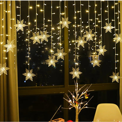 3.2M Christmas Light Led Snowflake Curtain Icicle Fairy String Lights Outdoor Garland Home Party Garden 2023 New Year Decoration