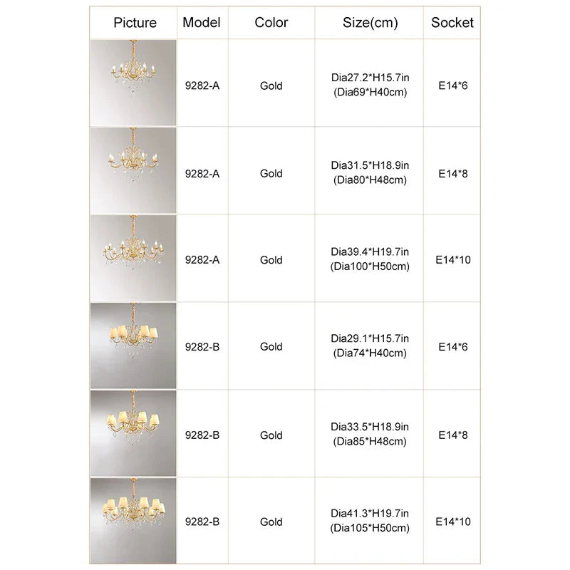 Lámpara de araña de cristal dorado Decorbites™ con pantalla para sala de estar, dormitorio y cocina elegantes