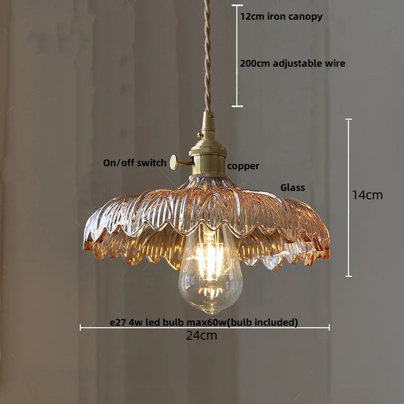 DecorBites™ Amber Flower Glass Pendant Lamp LED Knob Switch Nordic Modern Hanging Lights