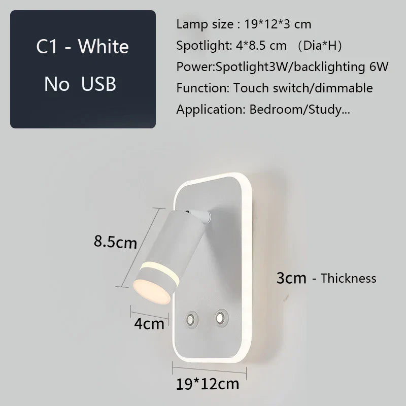 DecorBites™ LED Wall Sconce Lamp Touch Switch USB Bedside Reading Light Tri-color Diammable