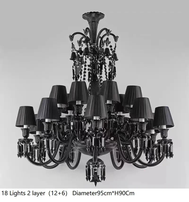 DecorBites™ Black Crystal Chandelier: Luxury Lighting for Villa Hotel, Living Room, Dining Room