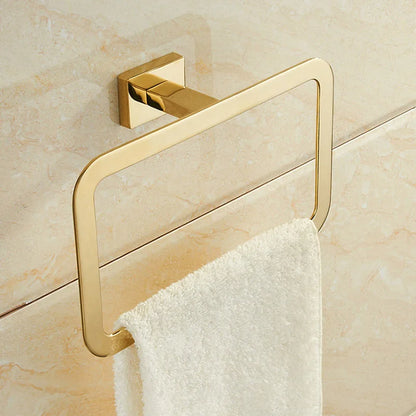 DecorBites™ Gold Brass Bathroom Hardware 4-Piece Set: Towel Bar, Towel Ring, Toilet Paper Holder, Robe Hook