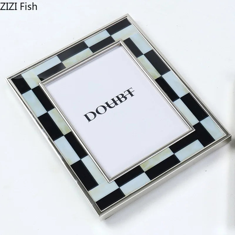 DecorBites™ Black White Plaid Metal Photo Frame Abstract Desktop Decoration Display Frames