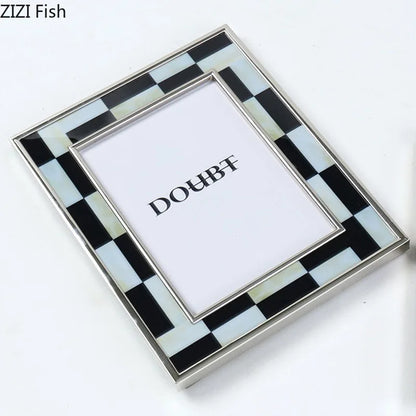 DecorBites™ Black White Plaid Metal Photo Frame Abstract Desktop Decoration Display Frames