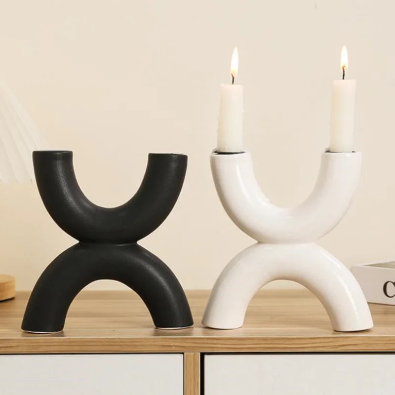 ديكوربايتس™ - زينة حاملات الشموع الخزفية الهندسية - إكسسوارات ديكور المنزل