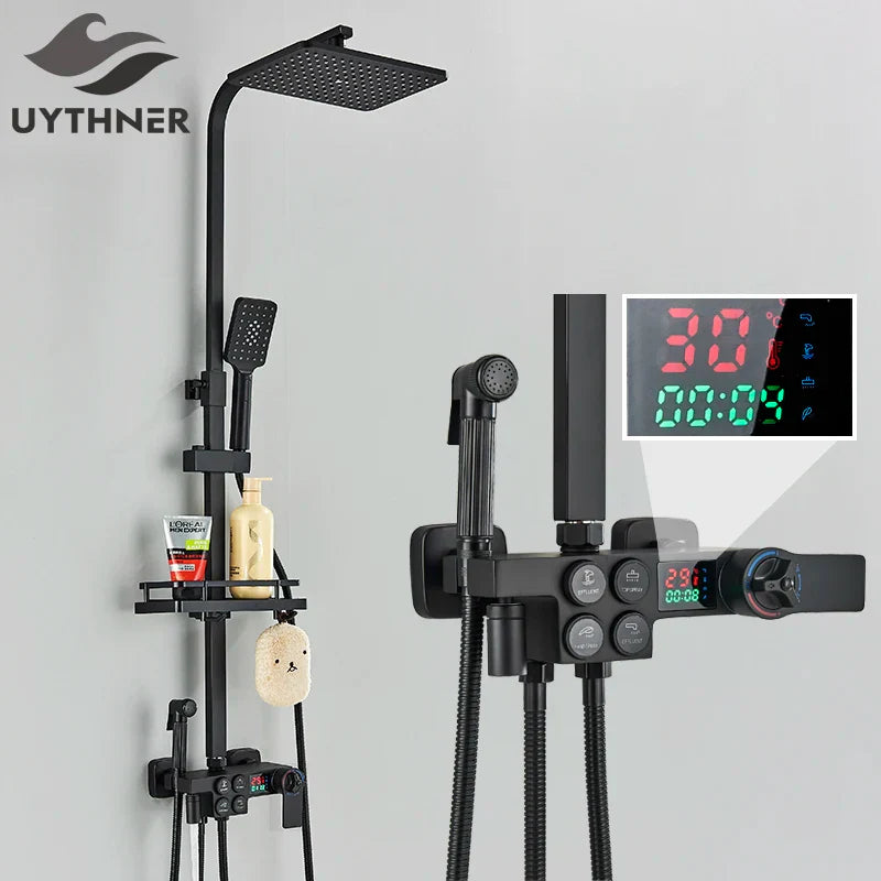 DecorBites™ Digital Display Thermostatic Shower Faucet Set with Rain Shower Head