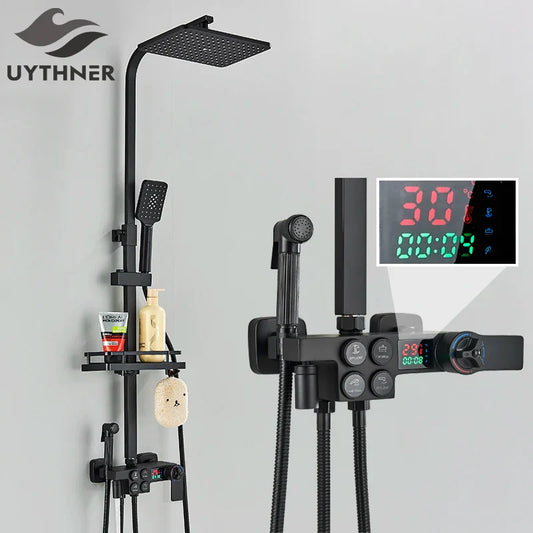 DecorBites™ Digital Display Thermostatic Shower Faucet Set with Rain Shower Head