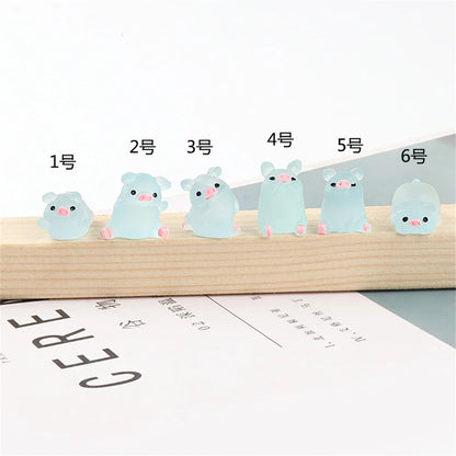 ديكور بايتس™ - تماثيل صغيرة على شكل خنزير كاواي - 6 قطع - حرف يدوية - ديكور منزلي