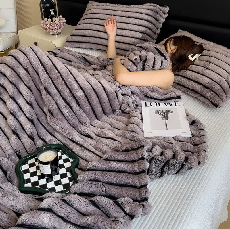 DecorBites™ Dark Faux Rabbit Plush Blanket: Super Soft Comforter for Office Napping and Bed