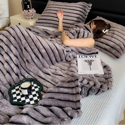 DecorBites™ Dark Faux Rabbit Plush Blanket: Super Soft Comforter for Office Napping and Bed