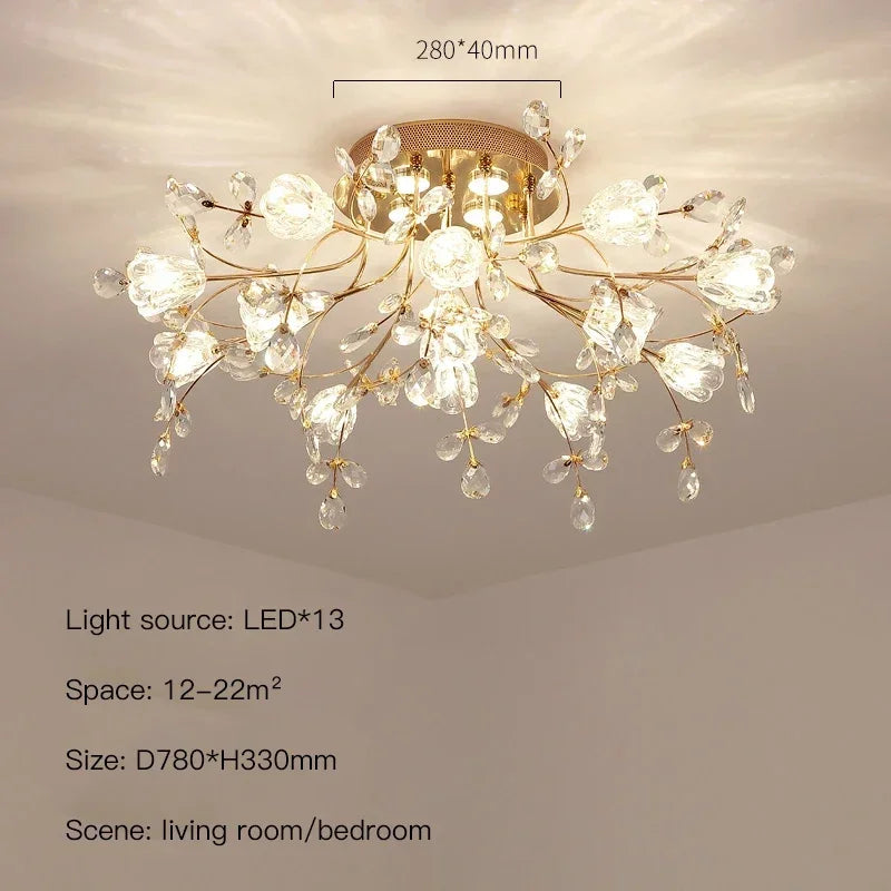 DecorBites™ Glass Flower Chandelier Ceiling Lamp - Nordic Crystal Branch Tree Lighting for Living Room and Bedroom