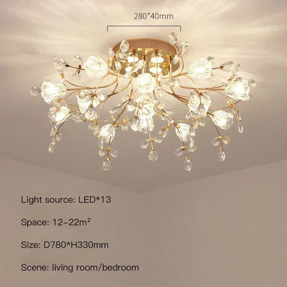 DecorBites™ Glass Flower Chandelier Ceiling Lamp - Nordic Crystal Branch Tree Lighting for Living Room and Bedroom