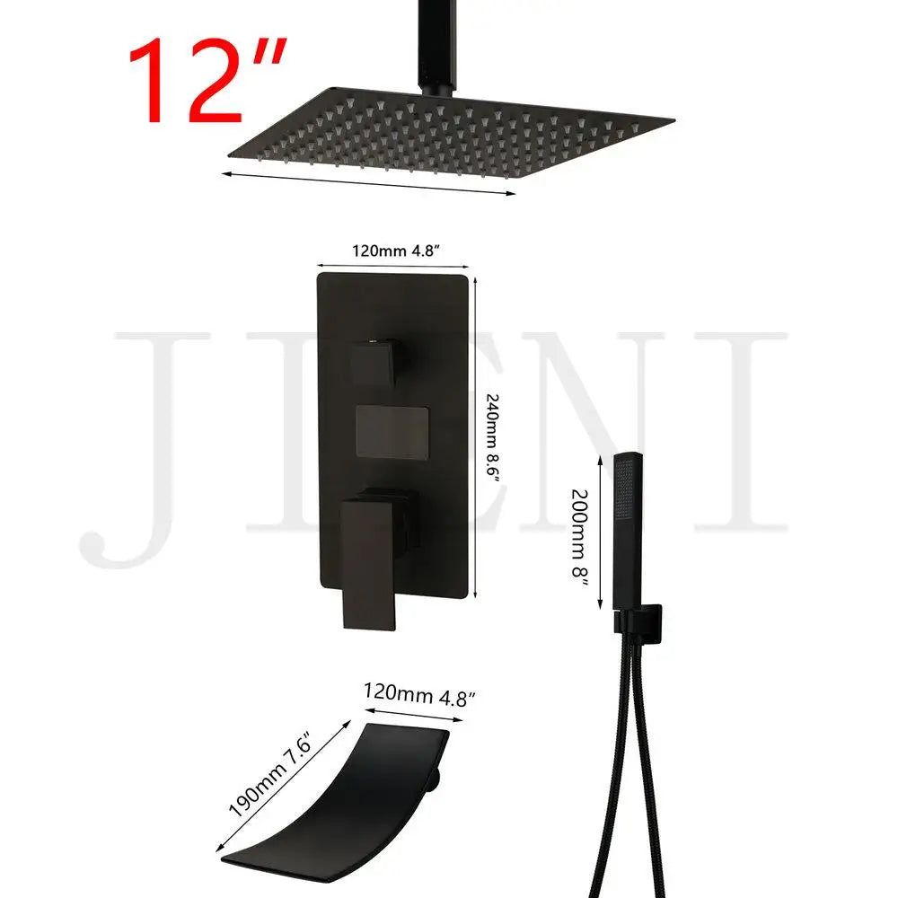 DecorBites™ Black Digital Shower Faucet, Matte Black Finish, Thermostatic Temperature Display