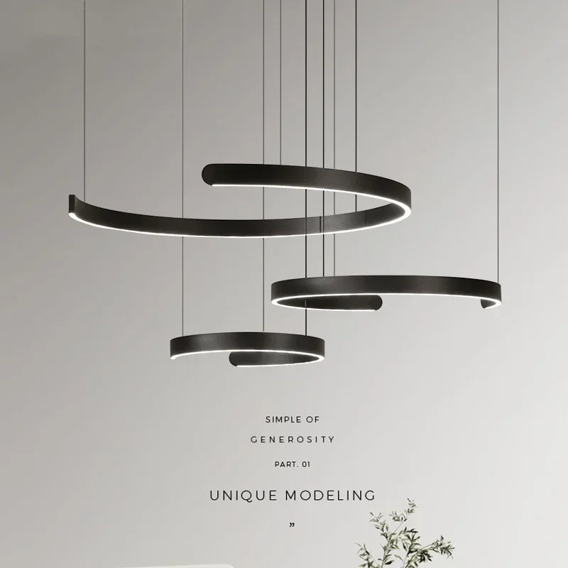 Lámpara colgante tipo araña LED negra DecorBites™ para vestíbulo, escaleras o bar; lámpara colgante minimalista para interiores.