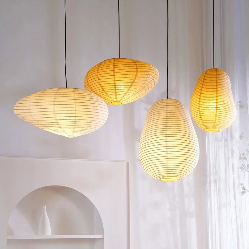 DecorBites™ Japanese Rice Paper LED Pendant Lamp for Living Room Dining Cafe