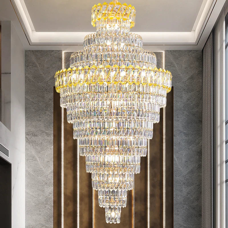 DecorBites™ Crystal Chandelier: Penthouse Light Luxury for Villa Livingroom, Rotating Staircase Atmosphere