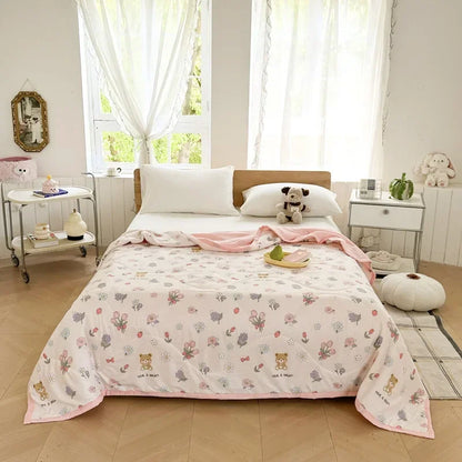 DecorBites™ Cartoon Bear Printed Summer Quilt Lightweight Soft Cooling Blanket