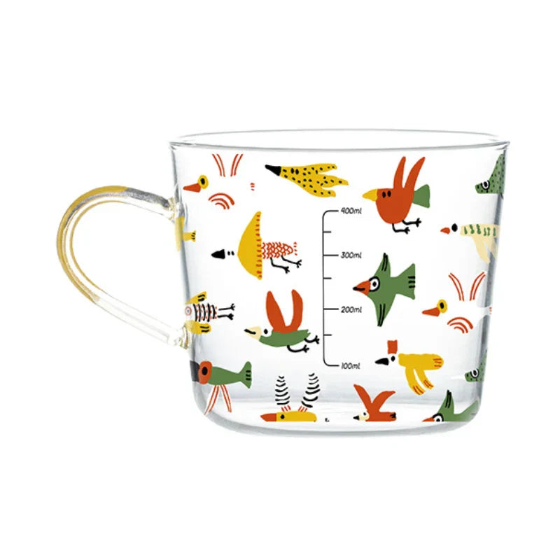 DecorBites™ 500ml Glass Mug with Handle and Scale for Breakfast Milk at Home or Office