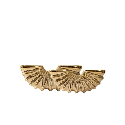 DecorBites™ Golden Shell Ceramic Vase | Geometric Design | Living Room Decoration