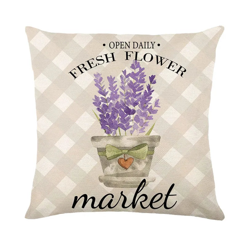 DecorBites™ Lavender Flower Linen Pillowcase for Sofa Car, Living Room Decor, Throw Pillow Case