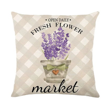 DecorBites™ Lavender Flower Linen Pillowcase for Sofa Car, Living Room Decor, Throw Pillow Case