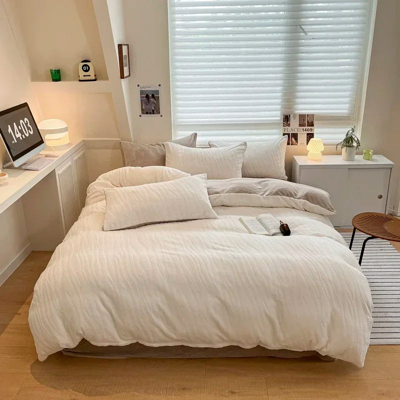 DecorBites™ High-Density Milk Fleece Duvet Set with Winter Warmth King Bedding & Plush Blanket Cover