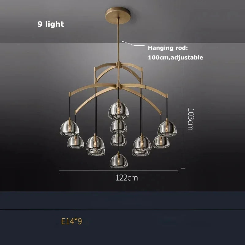 DecorBites™ Black Brass Retro Crystal Copper LED Ceiling Pendant for Home Lighting