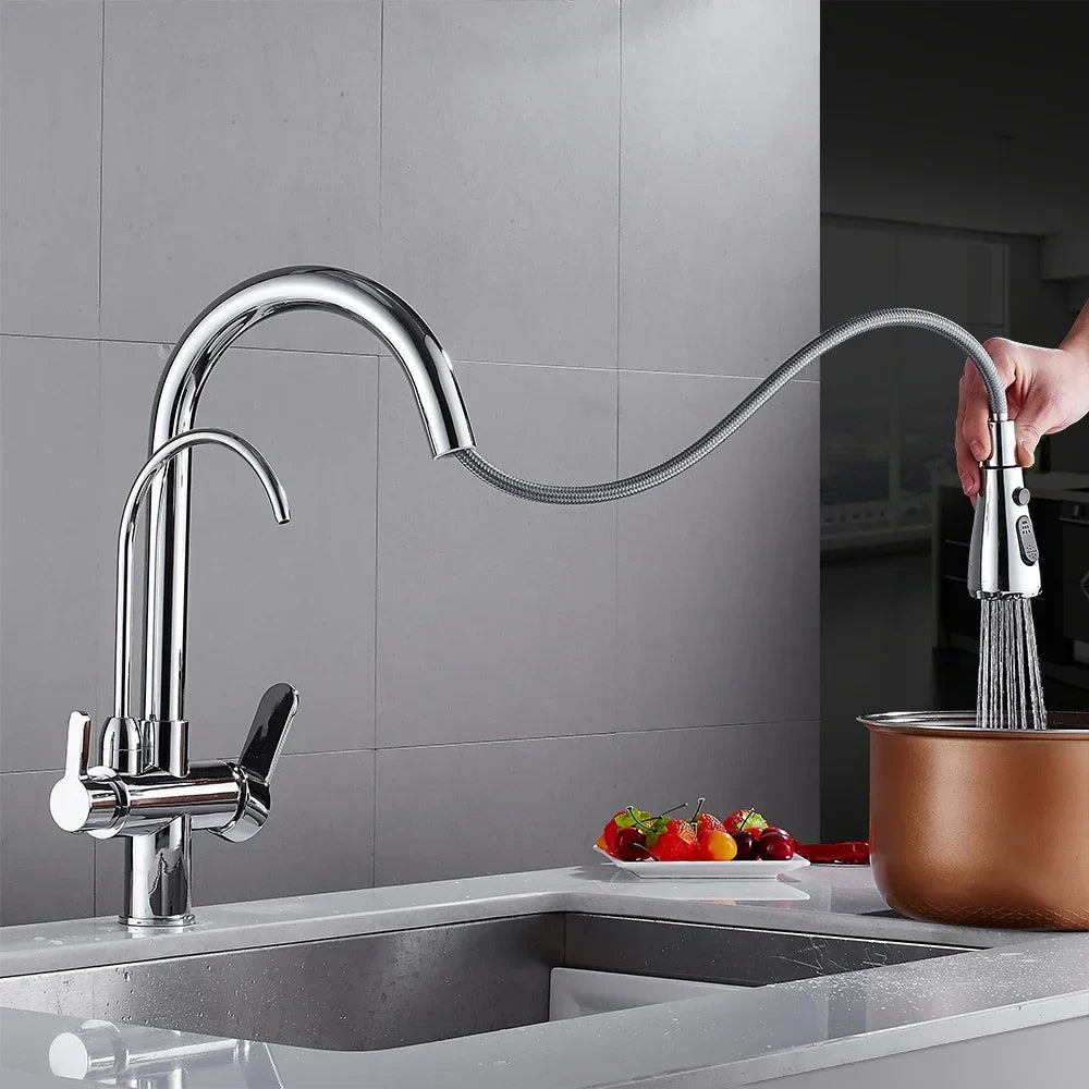 Grifo de cocina Decorbites™: Mezclador de fregadero de tres vías para grifo de filtro de agua