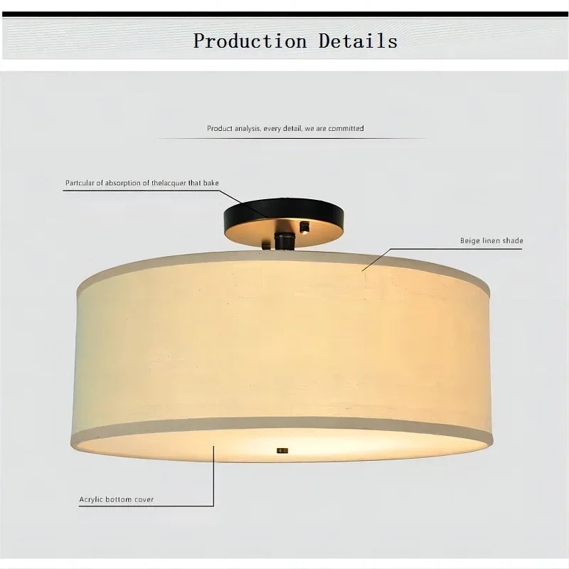 ديكوربايتس™ - مصباح سقف LED من القماش الريفي، ثريا حديثة من الحديد المطاوع لغرفة الطعام