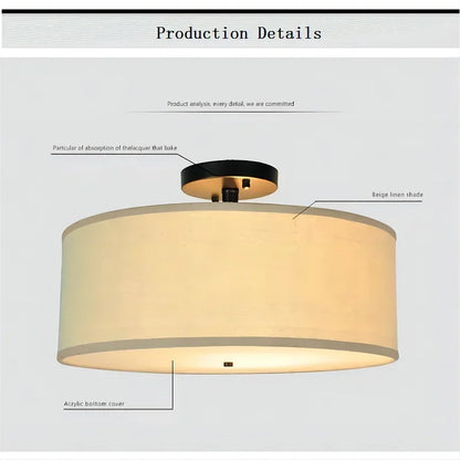 ديكوربايتس™ - مصباح سقف LED من القماش الريفي، ثريا حديثة من الحديد المطاوع لغرفة الطعام