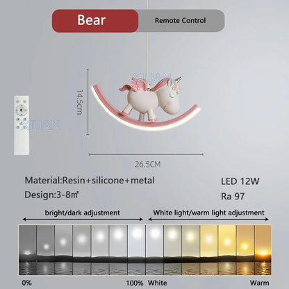 DecorBites™ Kids Unicorn Pendant Lamps White Bear Pink Elephant Chandeliers