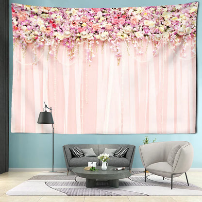 Decobites Pink Flower Wall Hanging Tapestry - Modern Minimalist Bohemian Home Decor