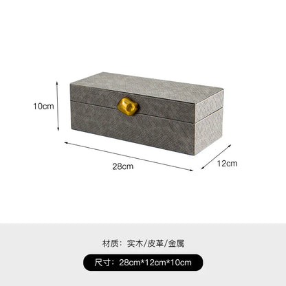 DecorBites™ Golden Stone Handle Leather Jewelry Box: Elegant Desktop Storage Container for Home Decor