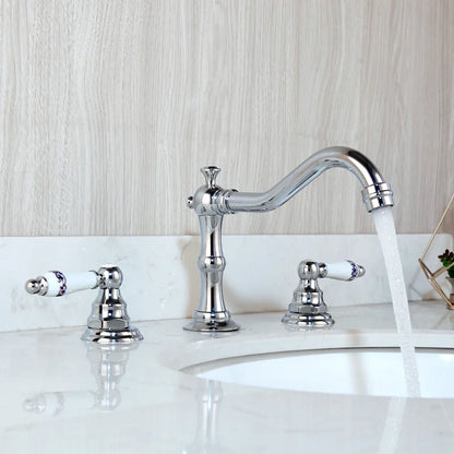 Grifo de lavabo de doble manija DecorBites™ en latón macizo cromado con acabado negro antiguo