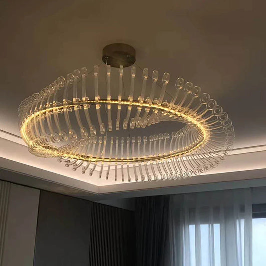 DecorBites™ Golden Round Ceiling Chandelier for Bedroom Dining Art Gallery Indoor LED Fixture