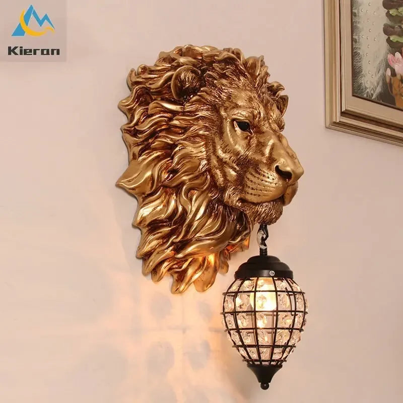 DecorBites™ Lion Head Crystal Led Wall Lamp for Bedroom, Ktv, Living Room, Resin Wall Light