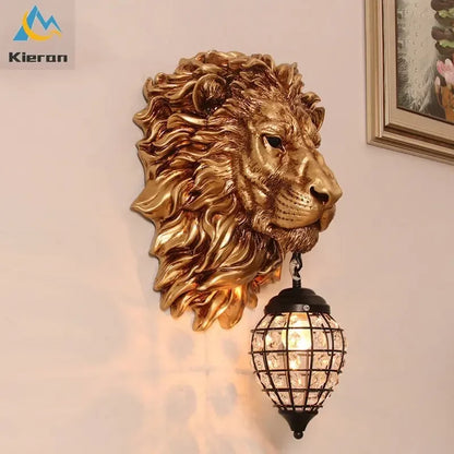 DecorBites™ Lion Head Crystal Led Wall Lamp for Bedroom, Ktv, Living Room, Resin Wall Light