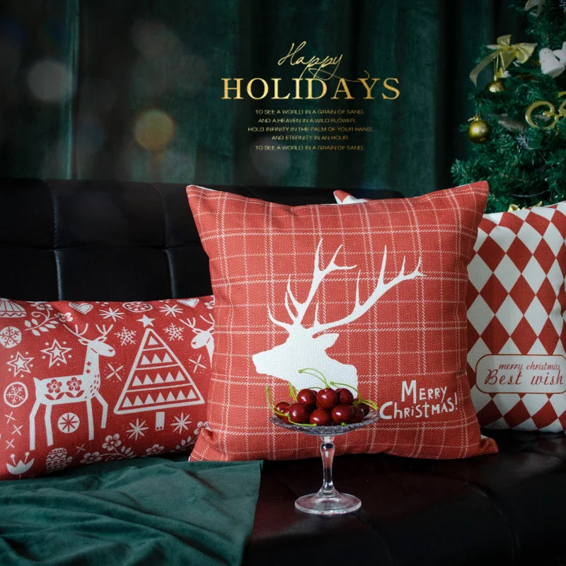 DecorBites™ Christmas Cotton Linen Pillowcases - Decorative Sofa Cushion Cover in Various Sizes