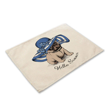 DecorBites™ Cute Dog Linen Dining Mats Coasters 42*32cm Home Decor