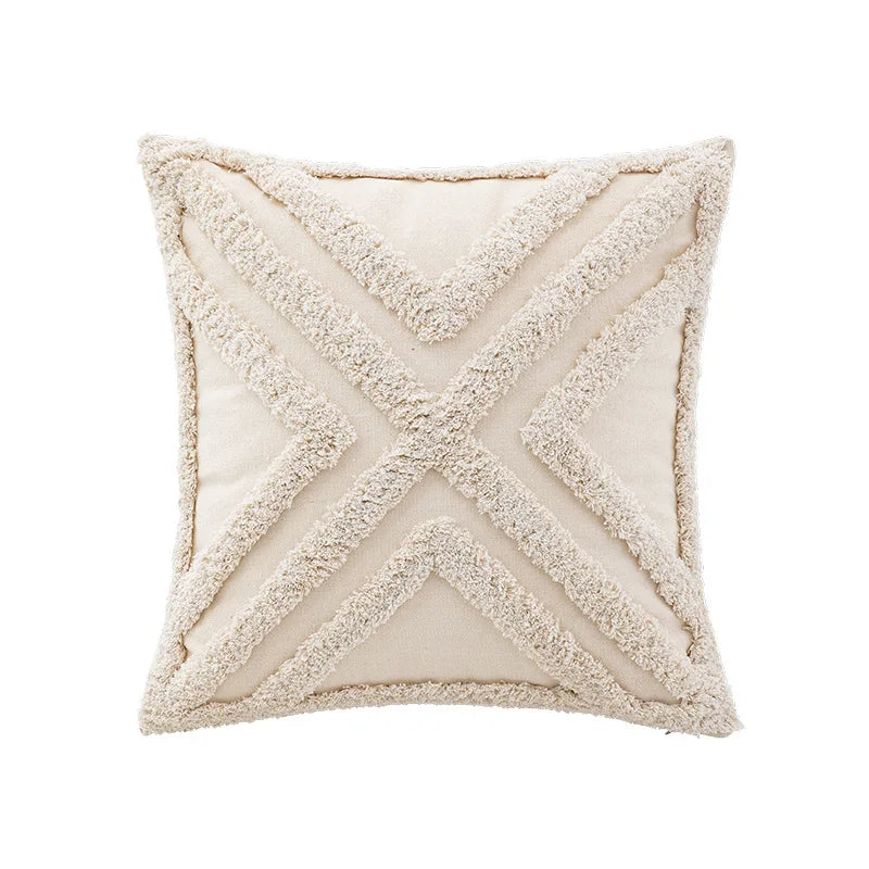 DecorBites™ Boho Beige White Tufted Tassel Pillow Cover Set