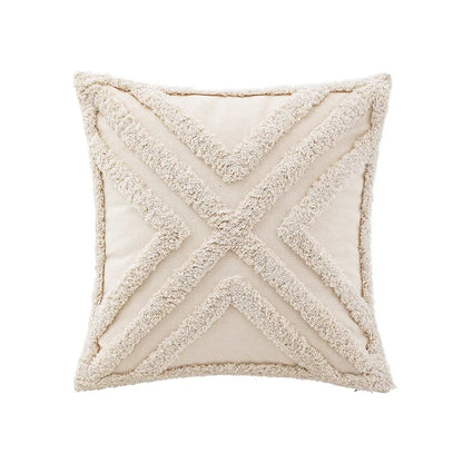 DecorBites™ Boho Beige White Tufted Tassel Pillow Cover Set