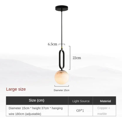 Nordic Marble Pendant Light With Polished Copper Accent