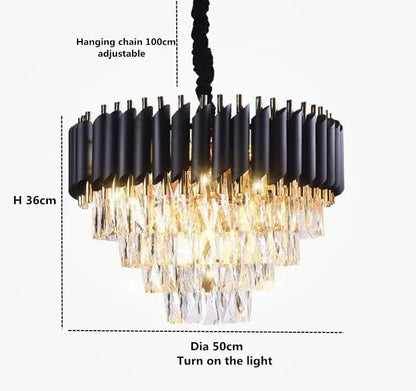 DecorBites™ Gold Black Crystal Chandeliers LED Ceiling Light for Luxe Living & Hospitality