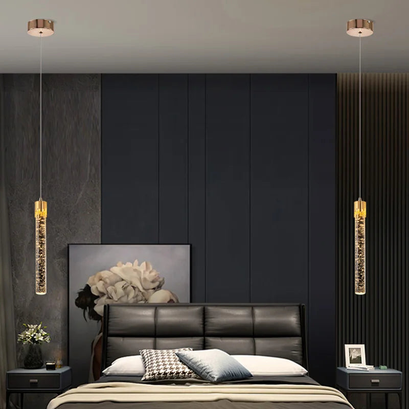 Modern Crystal Rod Pendant Light in Black or Gold